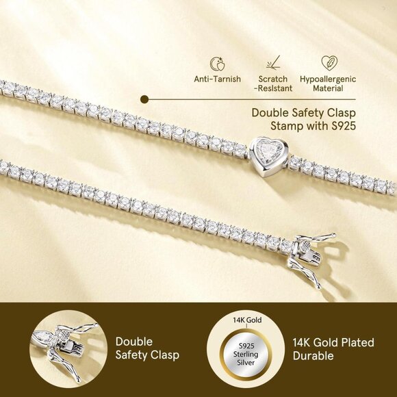 Women’s Sterling Silver Heart-Shaped Fire Opal Tennis Bracelet 7 Inch Gift for O - Picture 5 of 6